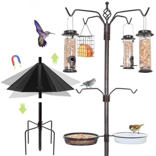 6-Hook Heavy Duty Bird Feeding Station Kit with Multiple Feeders & Water Tray