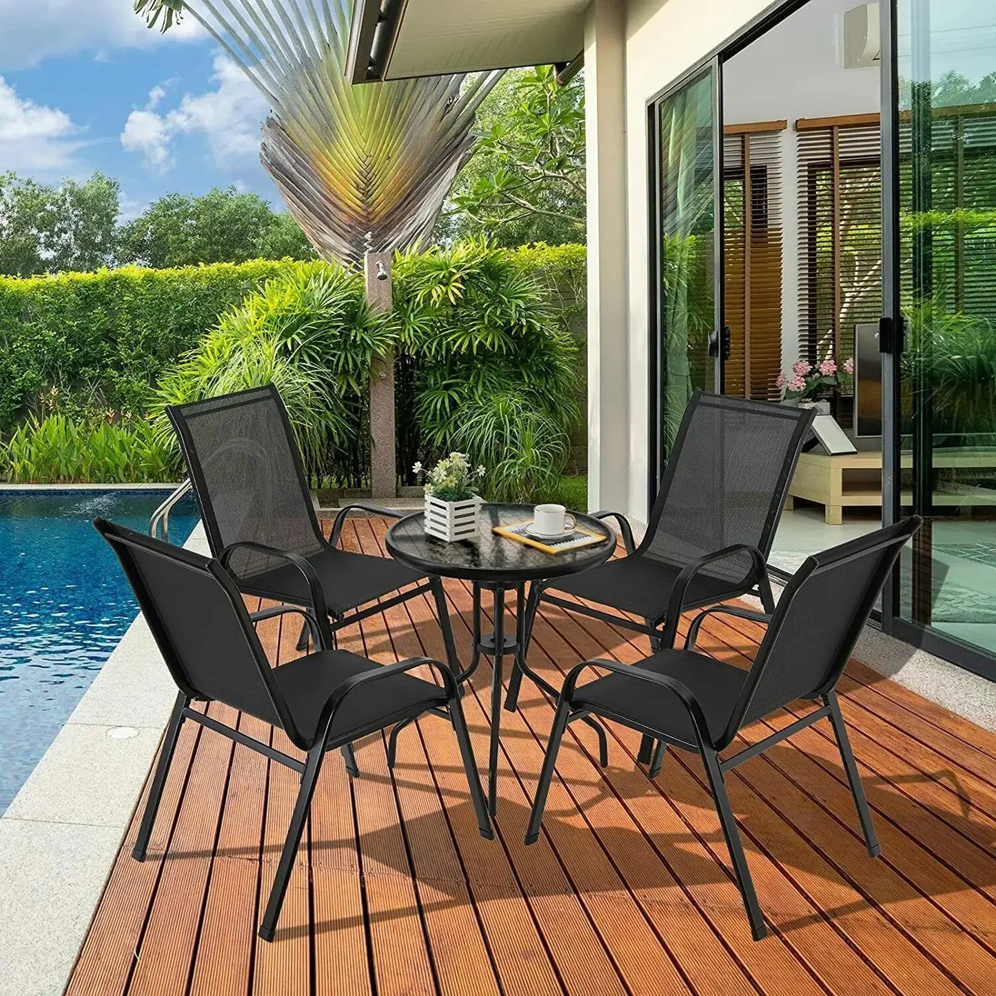 4PCS Outdoor Garden Chairs – Stackable Patio Seating Set