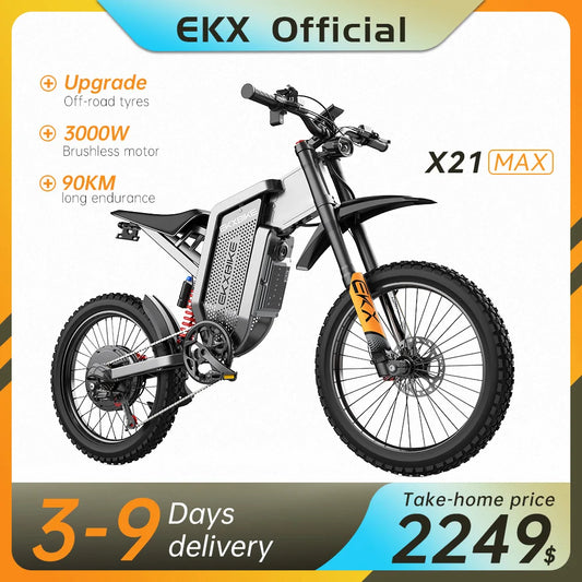 EKX X21 Max Electric Motorcycles 3000W Brushless Gearless Motors 60V30AH Lithium Battery Speed 85Kmh Adult Off Road Ebike