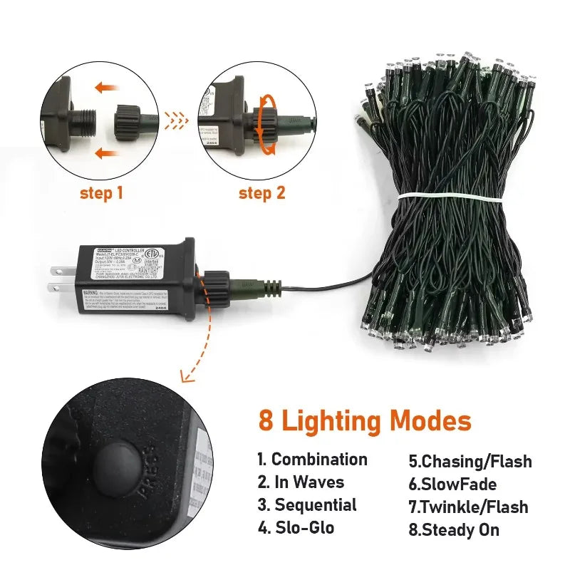 200 LEDs 82ft Multicolor Christmas Tree Lights, LED Christmas Light String, 8 Fairy Light Modes with Memory Timer Function