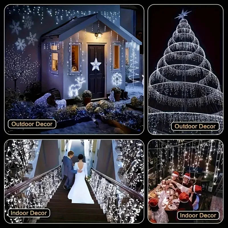 Solar LED Eaves Icicle String Lights 8 Lighting Modes Outdoor Waterproof Christmas Decorations