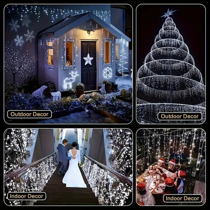 Solar LED Eaves Icicle String Lights 8 Lighting Modes Outdoor Waterproof Christmas Decorations