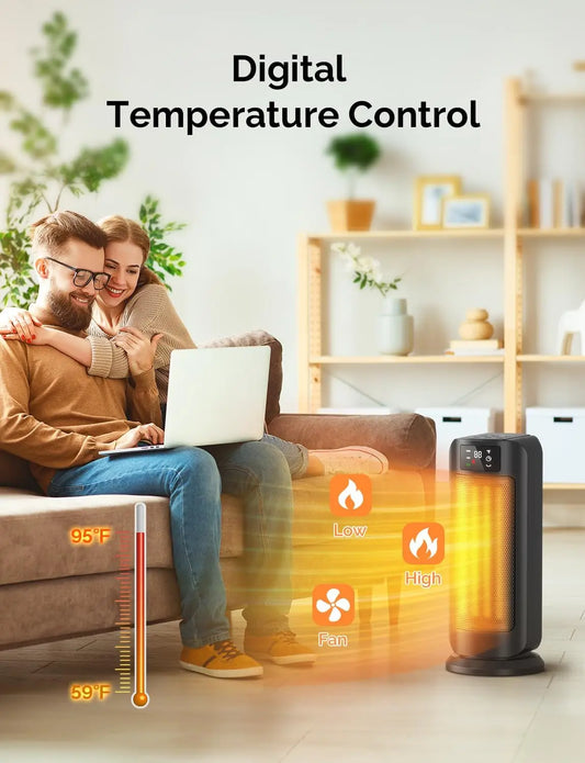 Portable 1500W Ceramic Heater with Thermostat, Oscillation, ECO Mode & Remote – Safe & Smart Indoor Heating