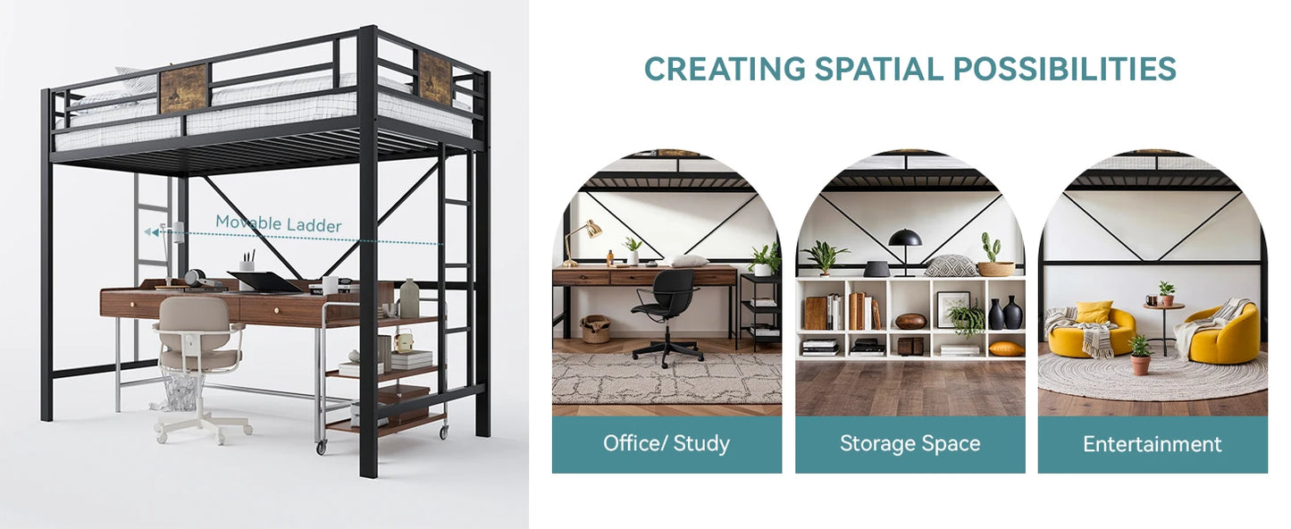 HOOMIC Twin Size Loft Bed Frame with Full-Length Guardrail
