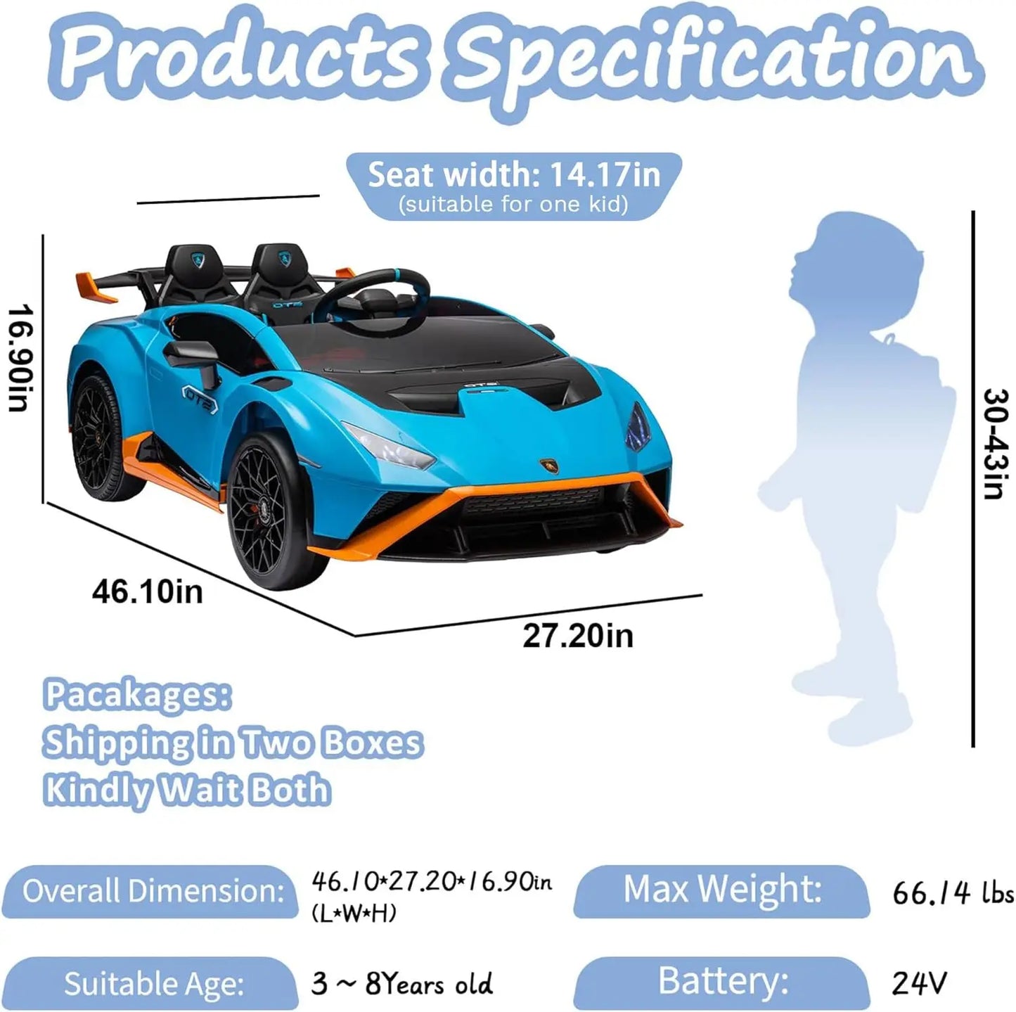 24V Kids Ride on Car Compatible for Lamborghini Electric Car with 4 Wheels Sports Car Toys Remote Control