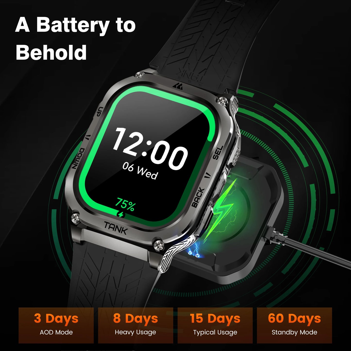 KOSPET TANK M3 Rugged Smart Watch for Men – Military Grade Durability, AMOLED Display, Bluetooth Calling & 60-Day Standby Battery