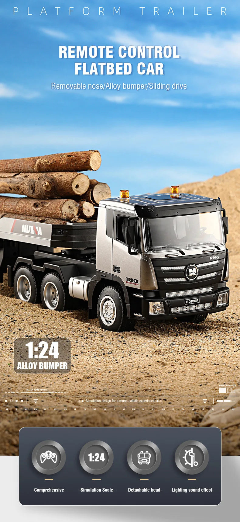 Huina 1318 1:18 RC Flatbed Transport Truck – 9-Channel Alloy Trailer Model
