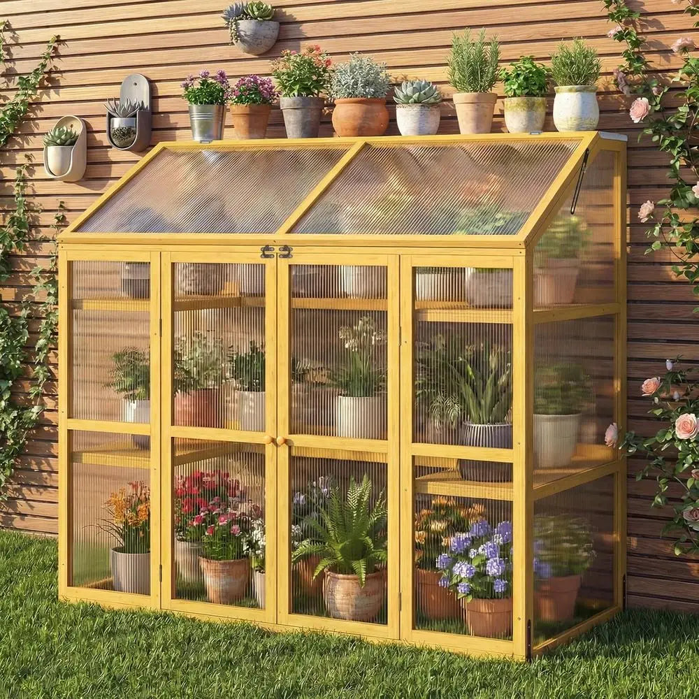 Greenhouse Cabinet with Transparent Roof, Raised Plants Shel Protection for Outdoor Indoor, Natural