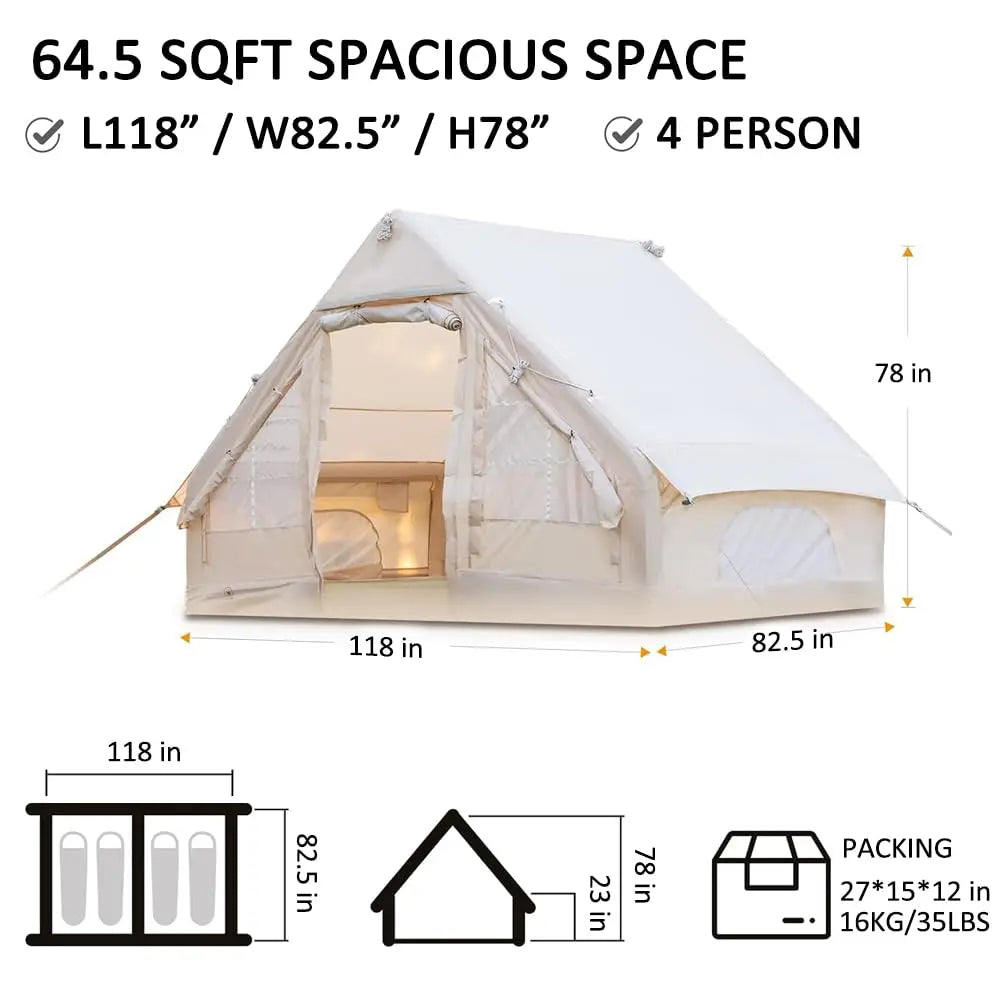 Inflatable Camping Tent for 3–4 People – Four-Season Waterproof Air Tent with Hand Pump and Quick Setup
