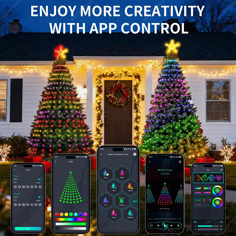 6.9FT/2.1M Christmas Tree Star Lights 400LEDs RGB Light with Remote Timer Music Sync Bluetooth App Controlled Holiday Lighting