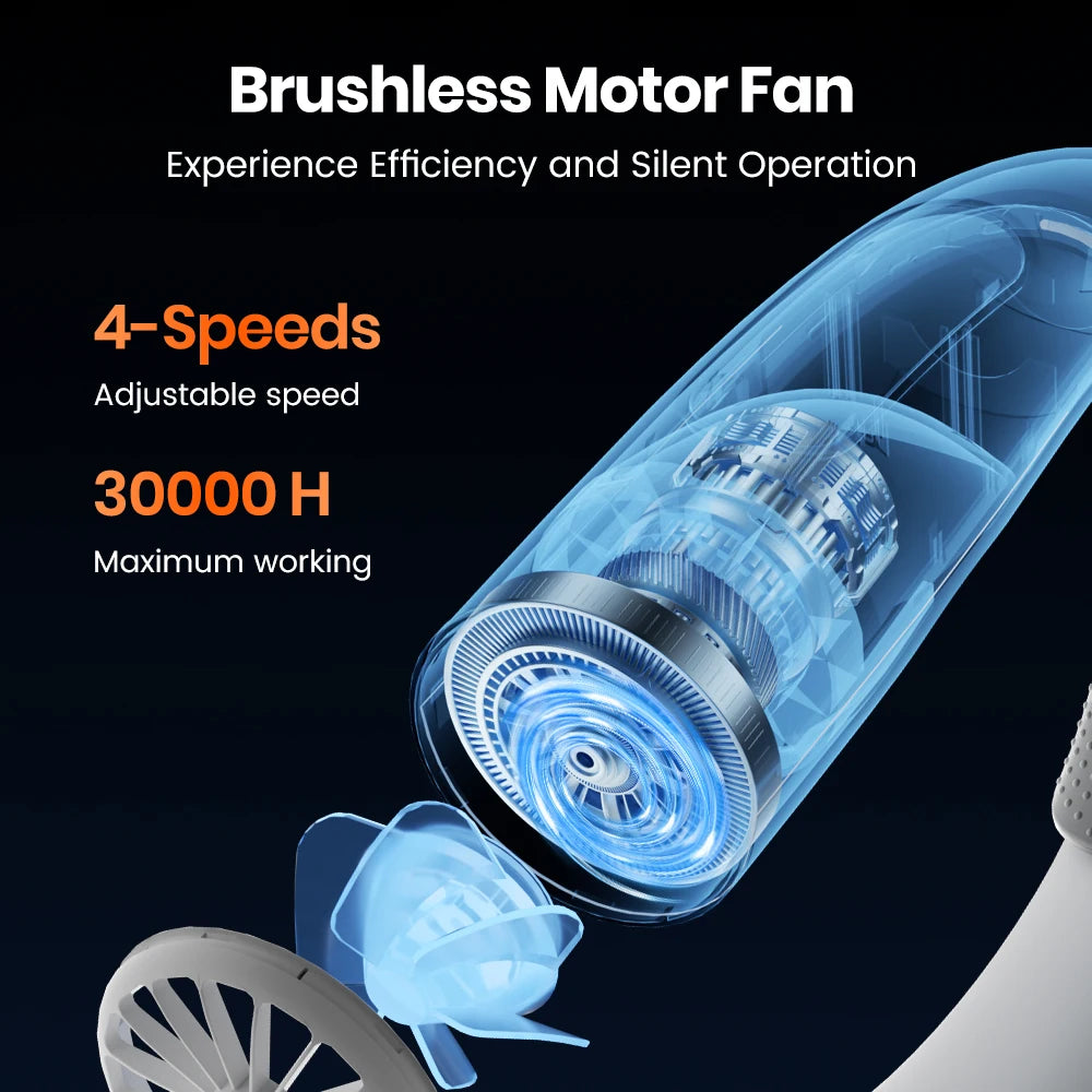 Warmco 10000mAh Portable Neck Fan 4-Speed Rechargeable Personal Fan 360° Cooling, 24H Runtime Wearable Fan for Office/Gym/Travel