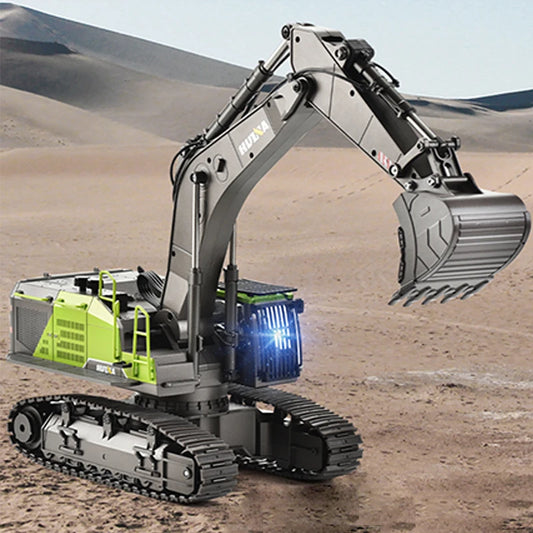 Huina 1593 1/14 RC Excavator 28CH Rotation Alloy Green RC Remote Control Truck Toys Screw Drive Double Track Engineering Vehicle