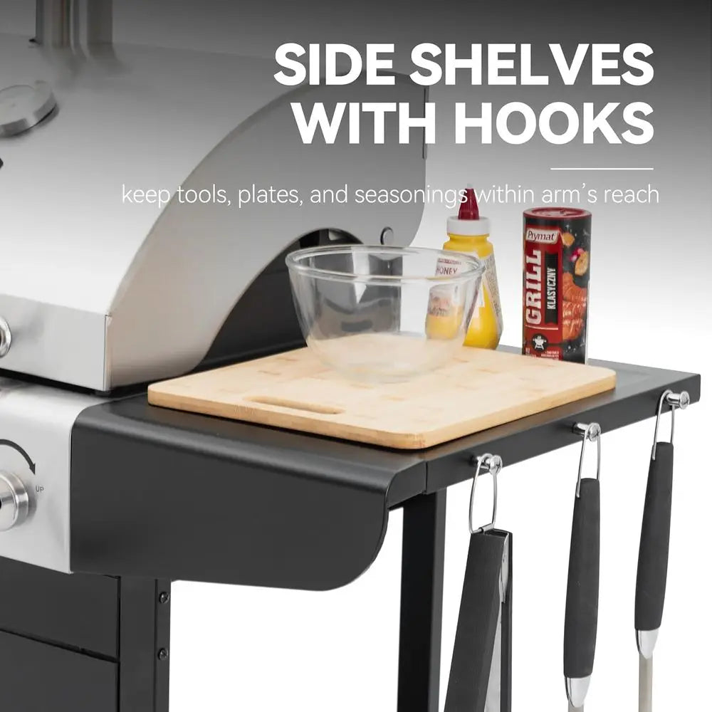 ZH3002N Propane Gas & Charcoal Grill Combo – Dual Fuel BBQ Grill with Cabinet & Side Shelves