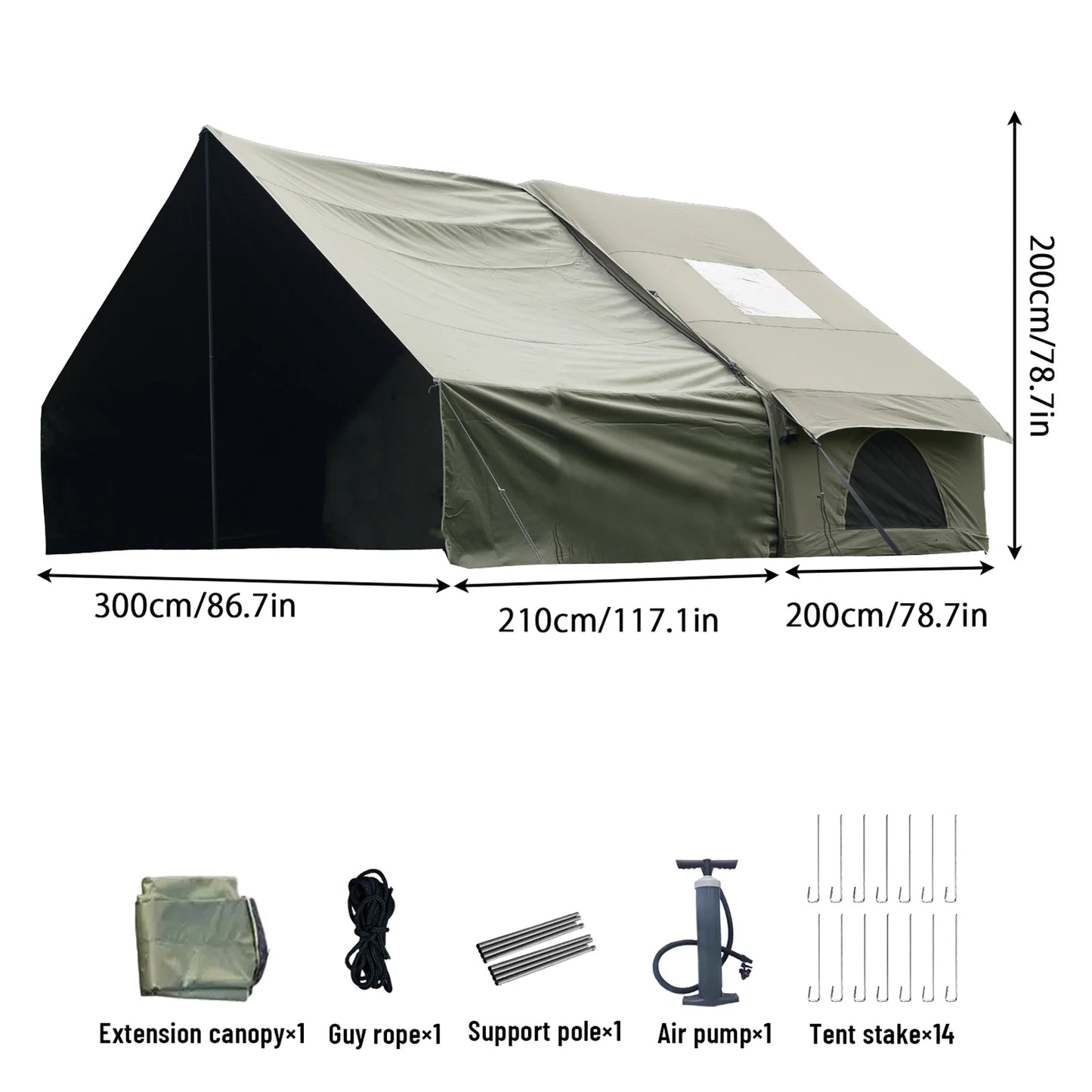 PAKICETUS Inflatable Camping Tent with Skylight, Quick Setup Family Glamping Tent for 4-6 People