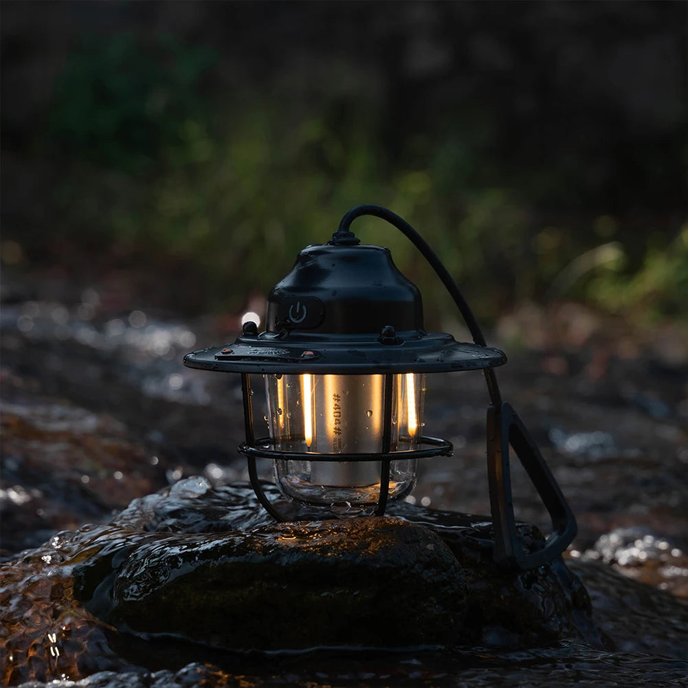 Retro LED Camping Lantern with Type-C Charging & 4 Light Modes