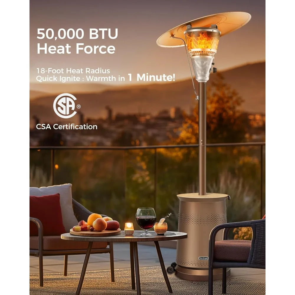 Patio Heater for Outdoor Use With Adjustable Heat Focusing Top, Portable Propane Patio Heater with Wheels, Stainless
