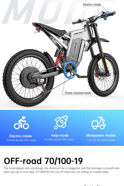 EKXBIKE X21 Max Electric Motorcycle – 3000W Brushless Motor, 60V 30Ah Battery, 85KM/H Speed, Off-Road E-Bike for Adults
