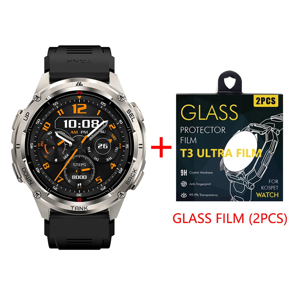 KOSPET TANK T3 Ultra 2 GPS Smartwatch for Men – Compass, Altimeter, Barometer, 5ATM Waterproof, AMOLED Display