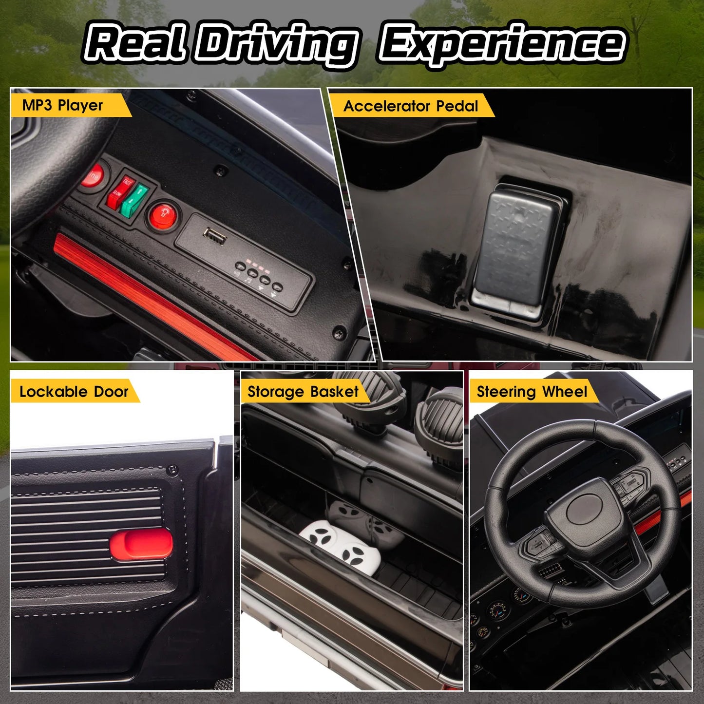 24V Off-Road Electric Ride-On Truck for Kids – Dual Motors – Big Wheels – MP3, Remote Control, LED Lights – Black