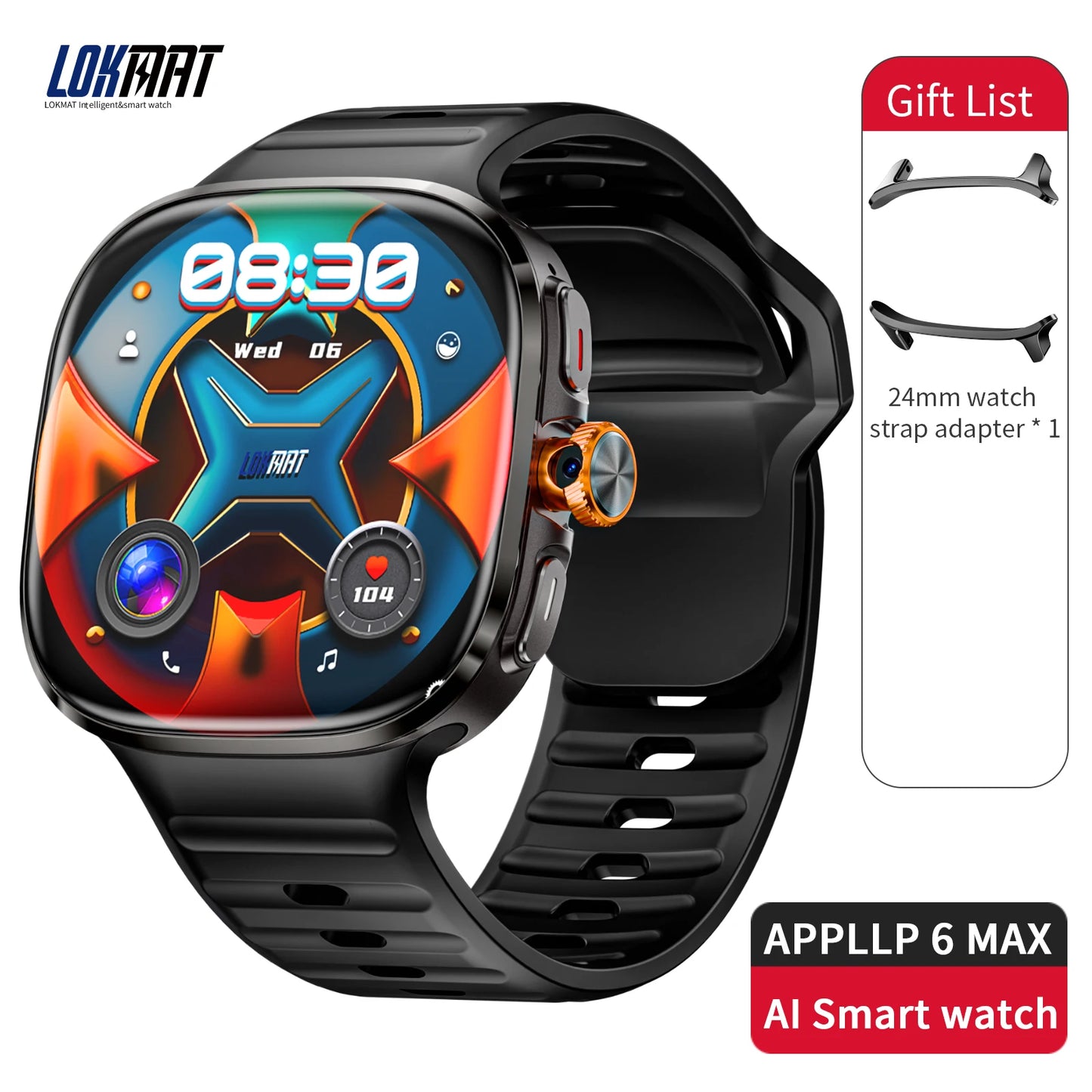 LOKMAT APPLLP 6 MAX – Android Smart Watch Phone | 2.16-Inch AMOLED Display | 4G/5G SIM | Rotating Camera | AI ChatGPT Integration