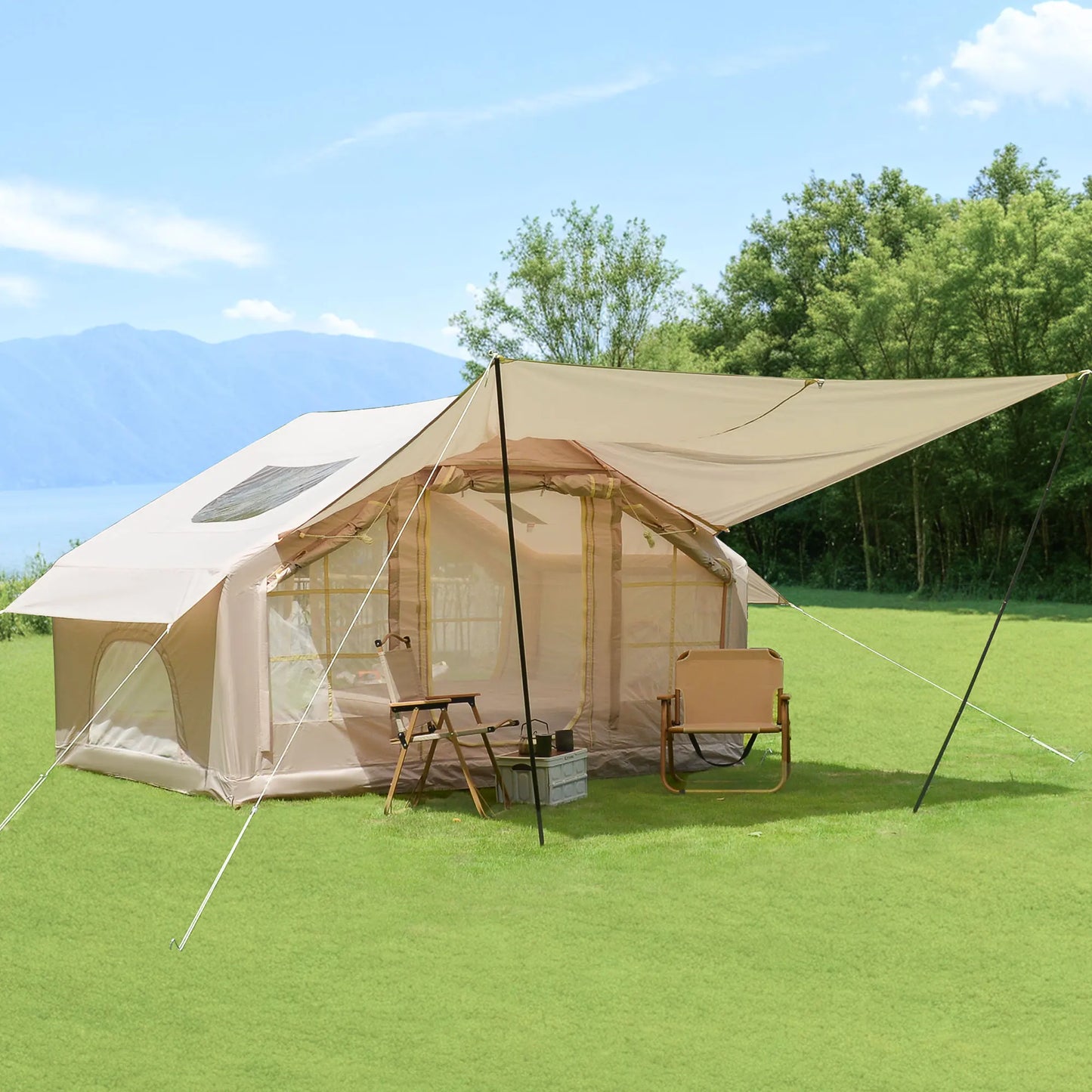 Instant Inflatable Camping Tent for 4-6 People with Extended Awning & Waterproof All-Weather Design