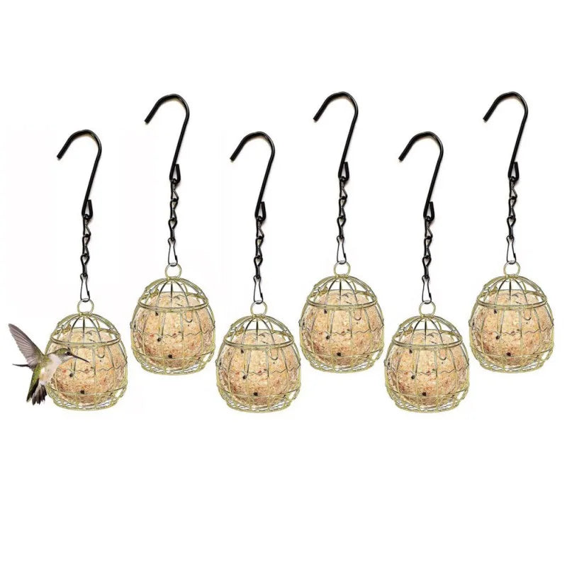 6PCS Metal Suet Ball Bird Feeder Set with Hanging Chains for Outdoor Wild Birds