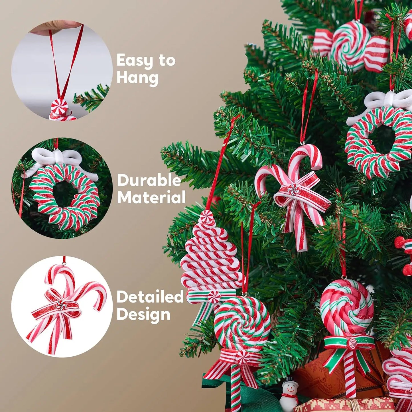 12 Pcs Wreaths Lollipop Christmas Tree Ornament and Candy Canes Designs  for Christmas Decor
