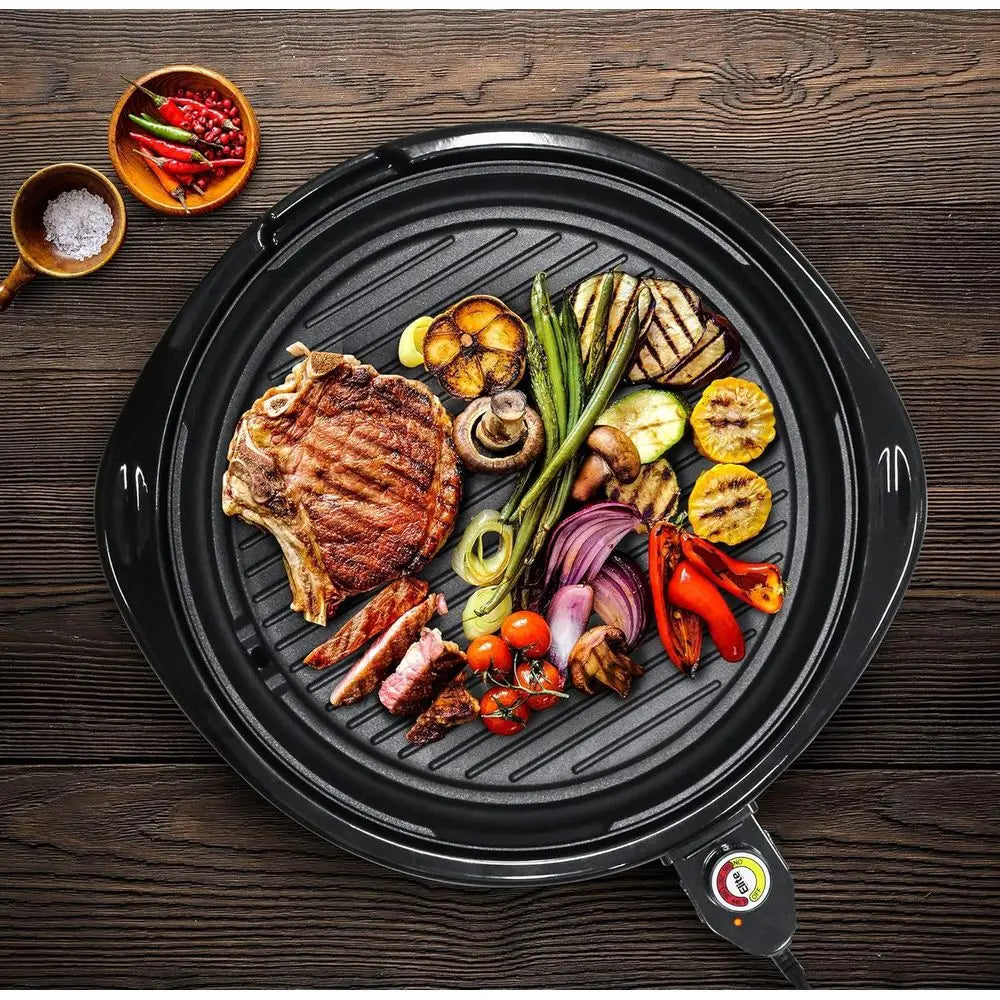 EMG-980B Smokeless Electric Tabletop Grill Nonstick, 6-Serving, Dishwasher Safe Removable Grilling Plate, Indoor Grill with Tempered Glass Lid