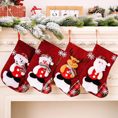Embroidered Snowman Christmas Stockings – 4 Pack
