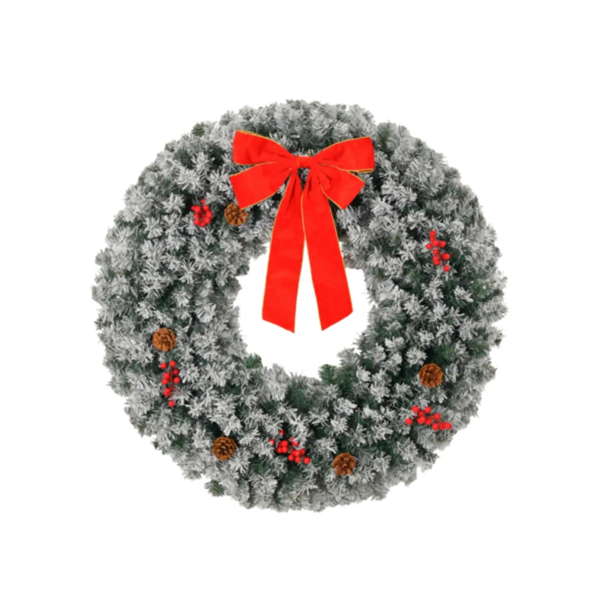 24" Christmas Wreath with Remote Lighted Snow Flocked Artificial Xmas Wreath Warm Lights Ornaments for Door Gate Wall Party Deco