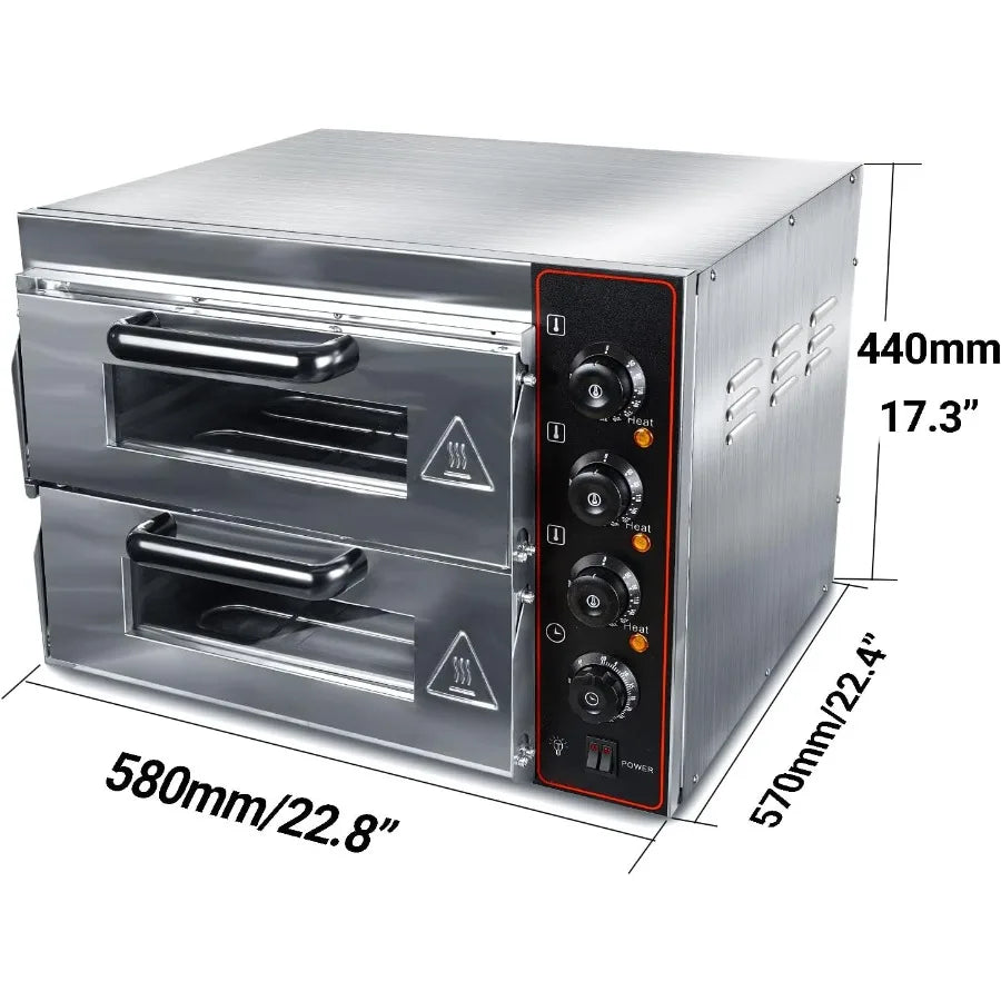 Commercial 1700W Stainless Steel Electric Pizza Oven – Dual Deck Countertop Baking Oven