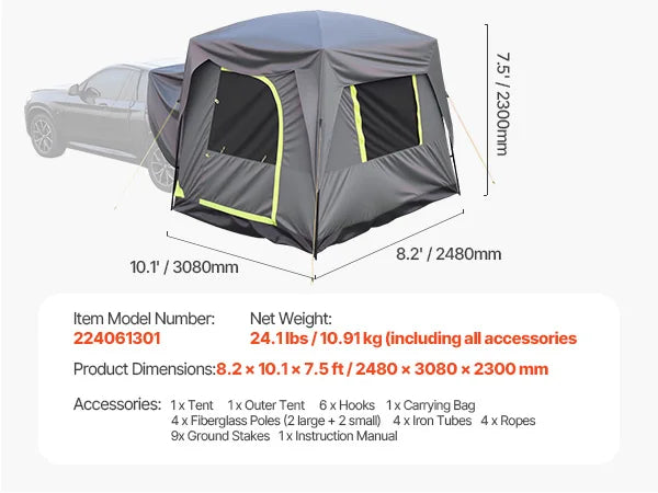 SucceBuy SUV Camping Tent for 5-8 People with Shade Awning & Waterproof Double-Layer Design