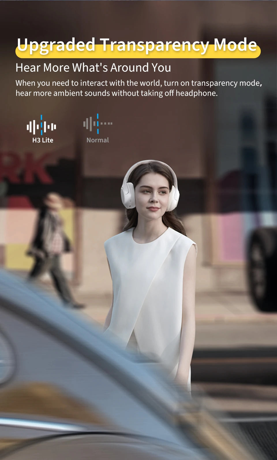 QCY H3 Lite ANC Wireless Headphones Bluetooth 5.3 Over-Ear Headset with HiFi Sound, 40mm Drivers & 60H Battery Life