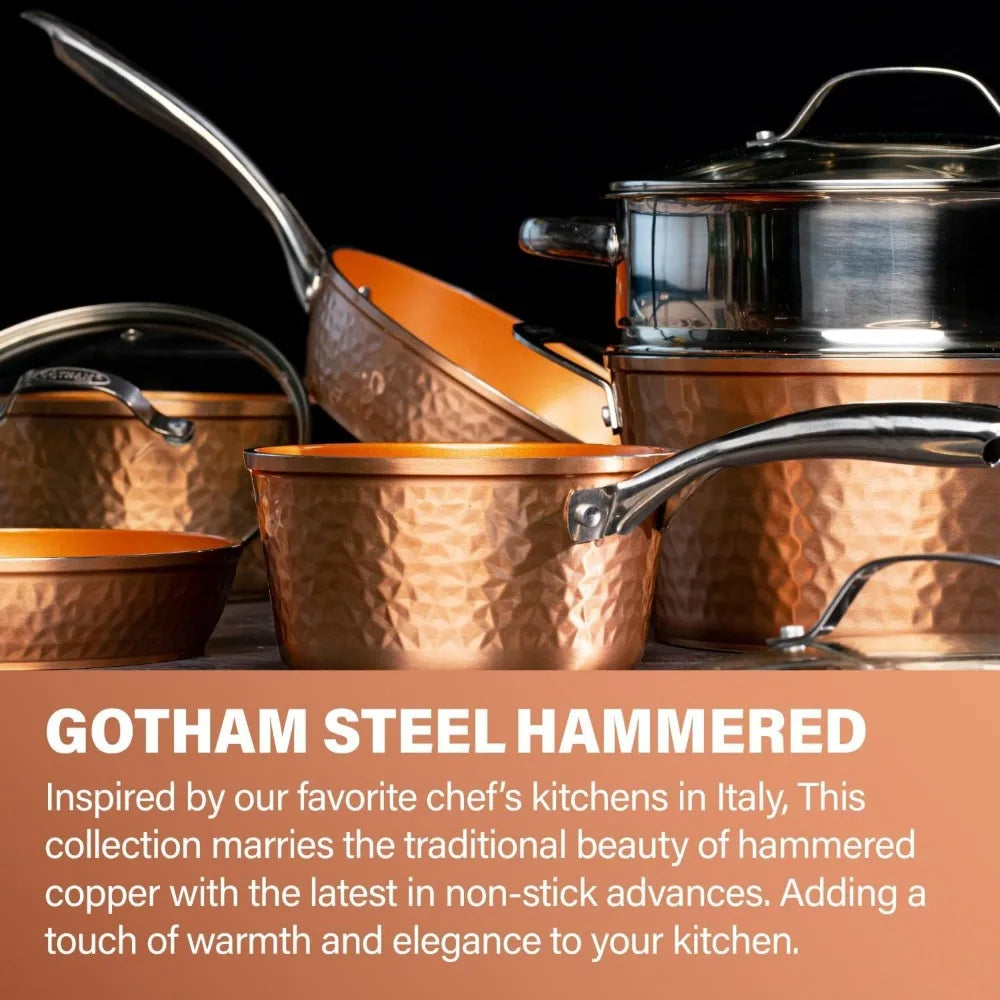 Gotham Steel 15-Piece Hammered Copper Cookware & Bakeware Set – Nonstick Ceramic, Oven & Metal Utensil Safe
