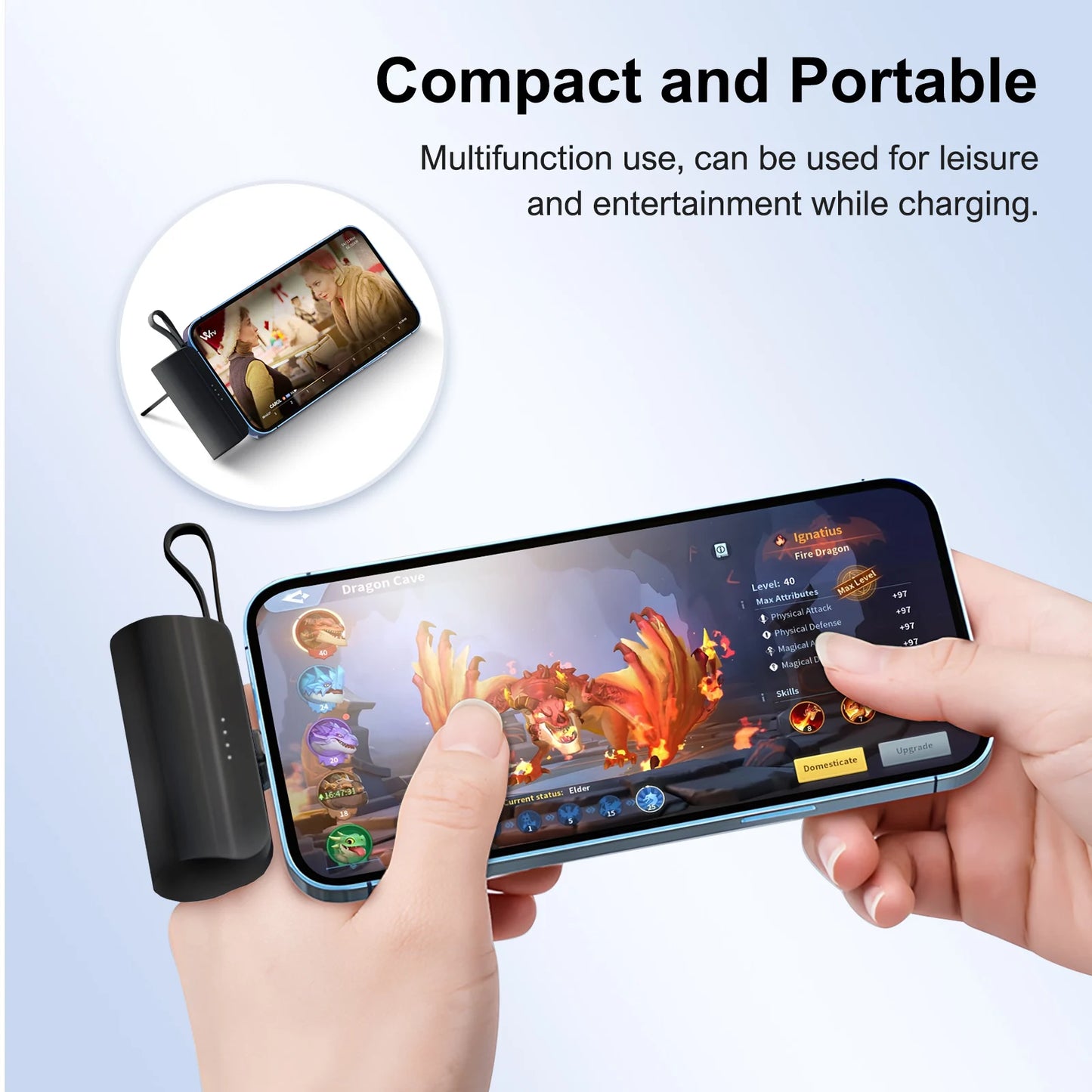 Mini Portable Power Bank 4500mAh – Capsule Charger with Dual USB-C Ports