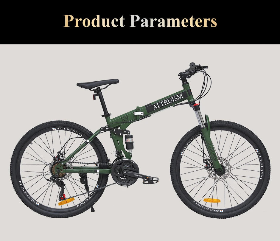 26” Folding Mountain Bike 21-Speed Shimano – Full Suspension & Disc Brakes