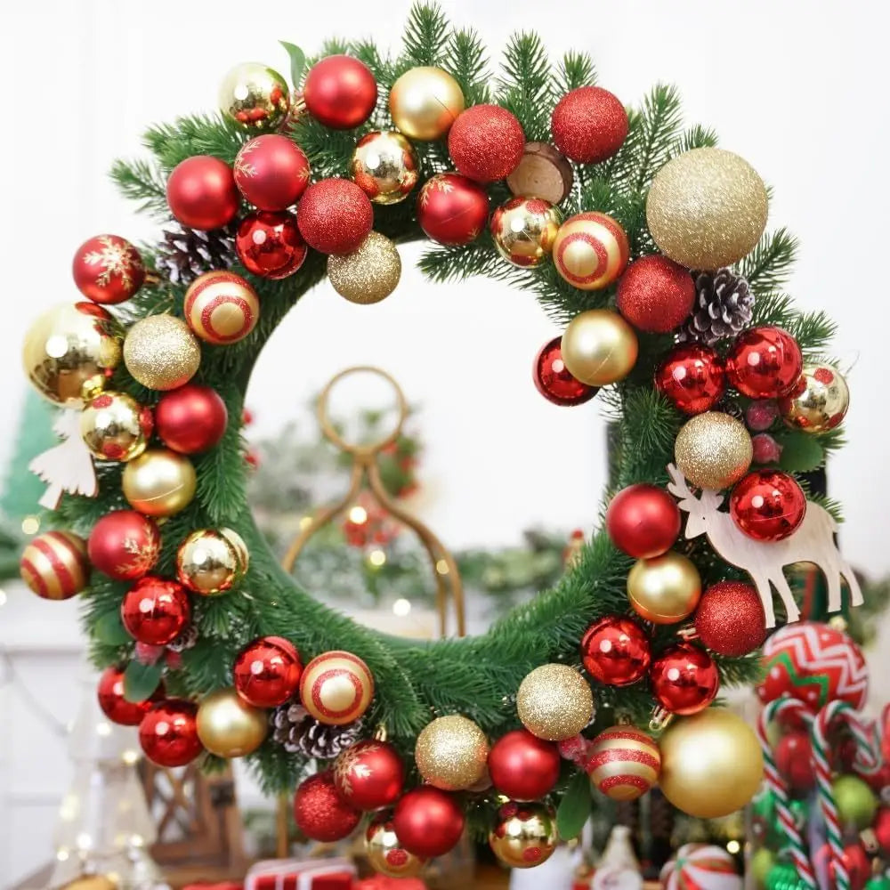 50PCS 9 Styles Red & Gold Shatterproof Christmas Ball Ornaments Set