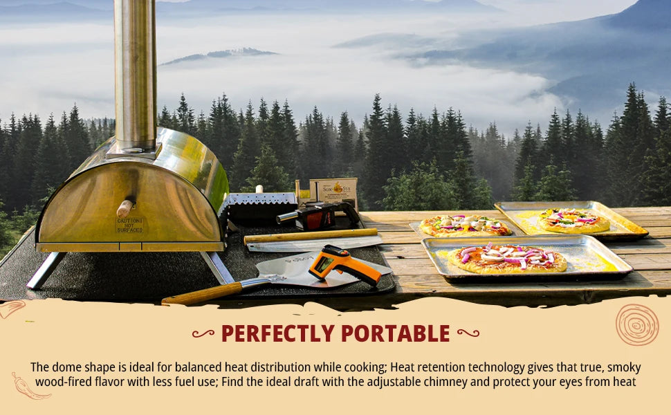 PoBoy Outdoor Pellet Pizza Oven – Portable Wood-Fired Oven with 13" Stone, Peel, Blower & Accessories