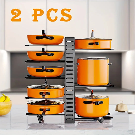 2-Pack Adjustable Pot & Pan Rack Organizer Set | Heavy-Duty Kitchen Storage & Lid Holder