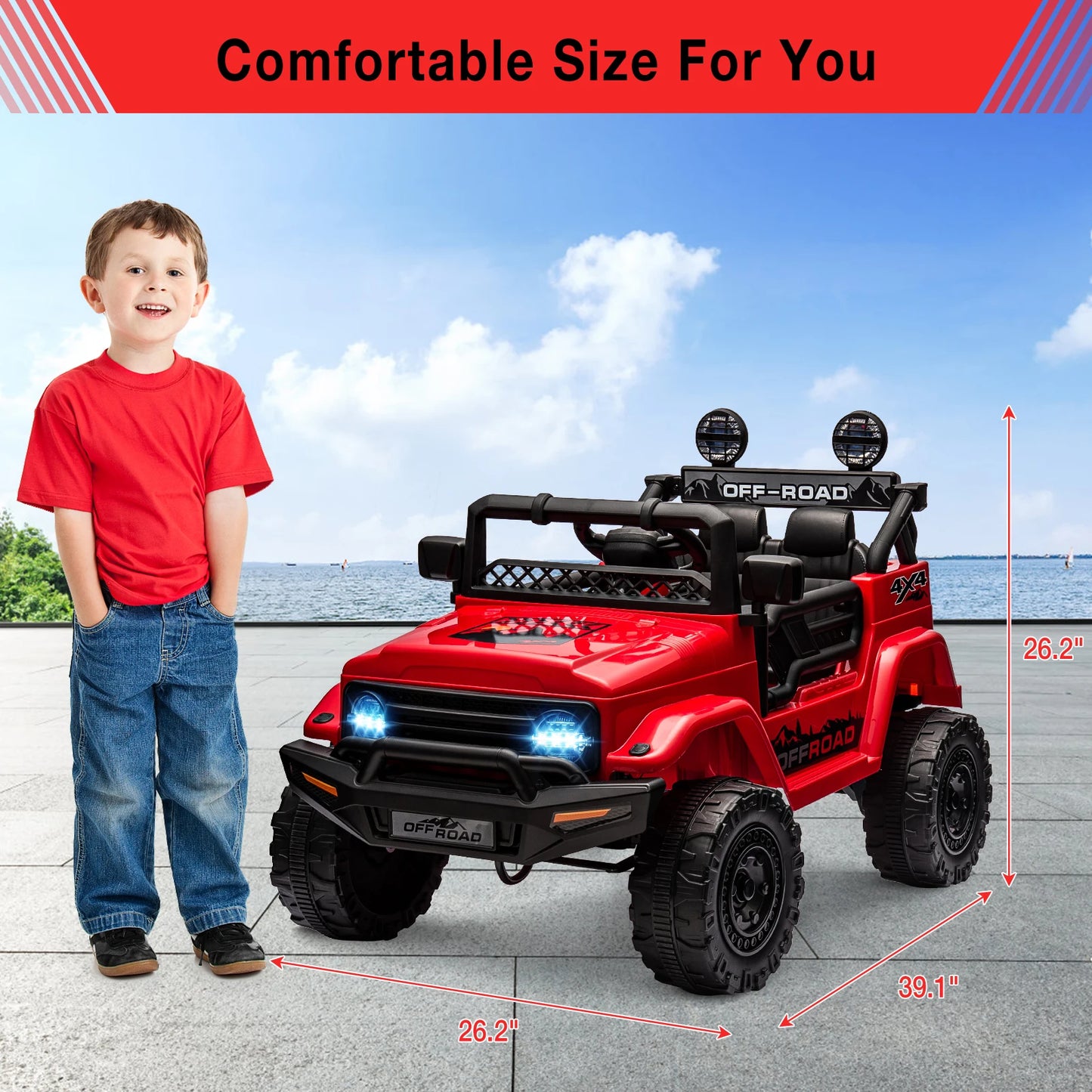12V Ride-On Truck for Kids – 2 Seater Electric Vehicle with Remote Control, Bluetooth Audio & LED Lights