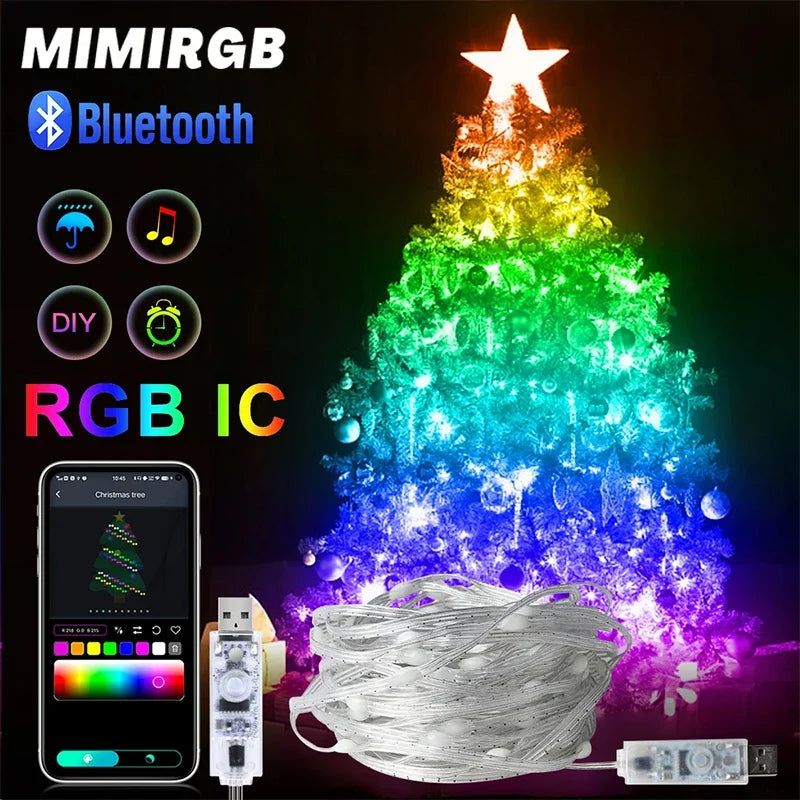 30M USB Smart RGB Christmas String Lights – Bluetooth APP Control, Waterproof Fairy Lights