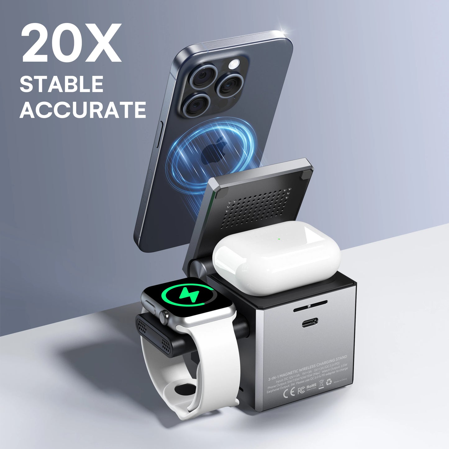 ZeeHoo 3-in-1 Magnetic Wireless Charging Station for Apple Devices