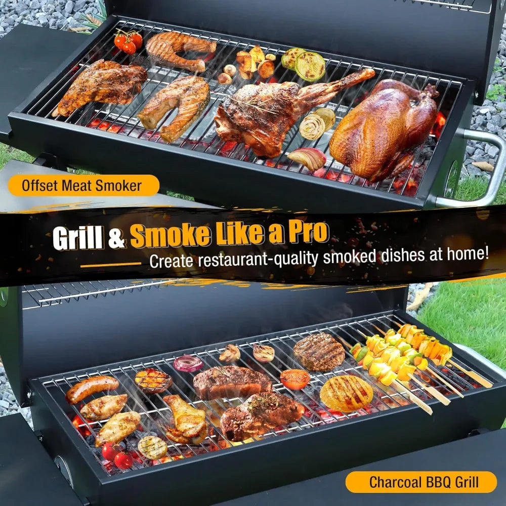 Outdoor Barrel Charcoal BBQ Grill with Side Table and Wheels – High-End Smoker Combo