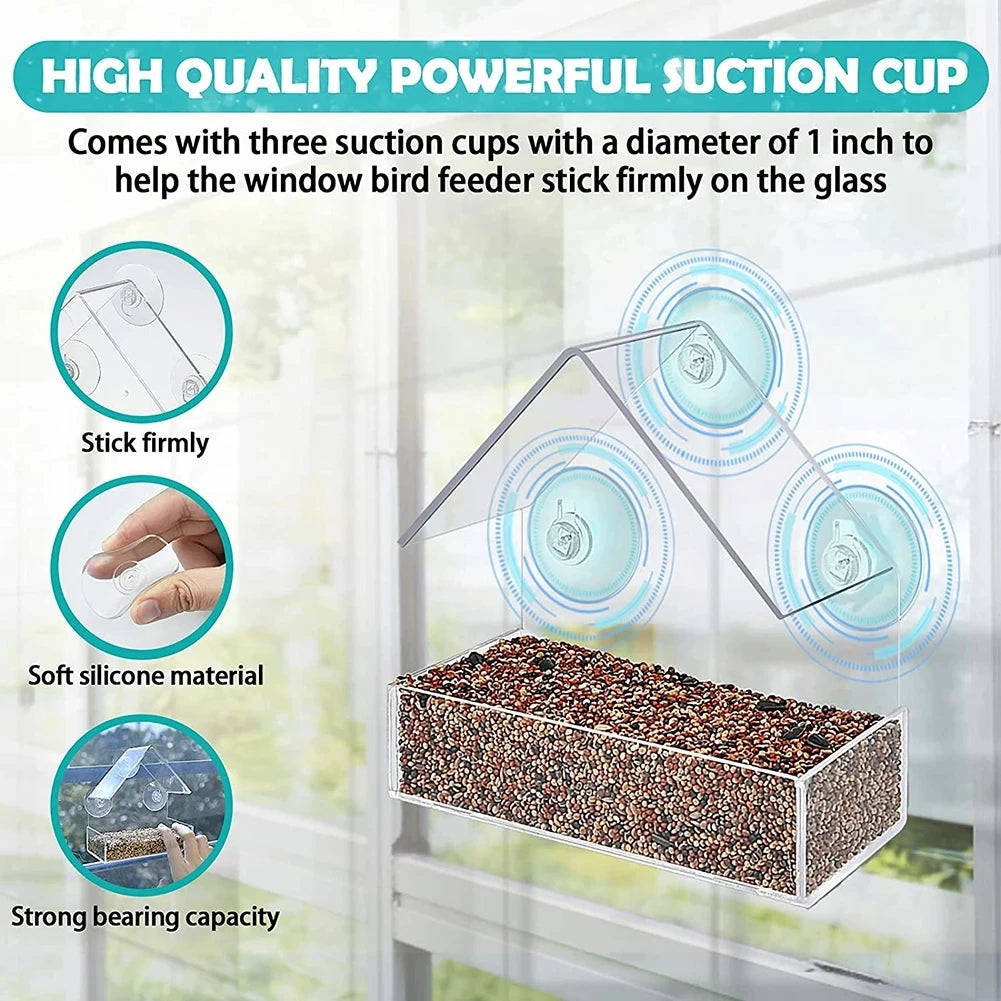 Transparent Window Bird Feeder with Strong Suction Cups for Wild Birds