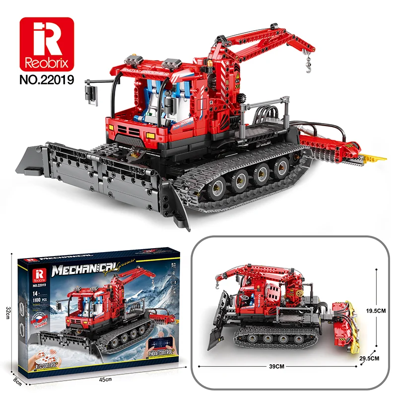Reobrix RC Snow Groomer Building Kit – Motorized Construction Vehicle Toy with Remote Control, App Control, and Realistic Functions