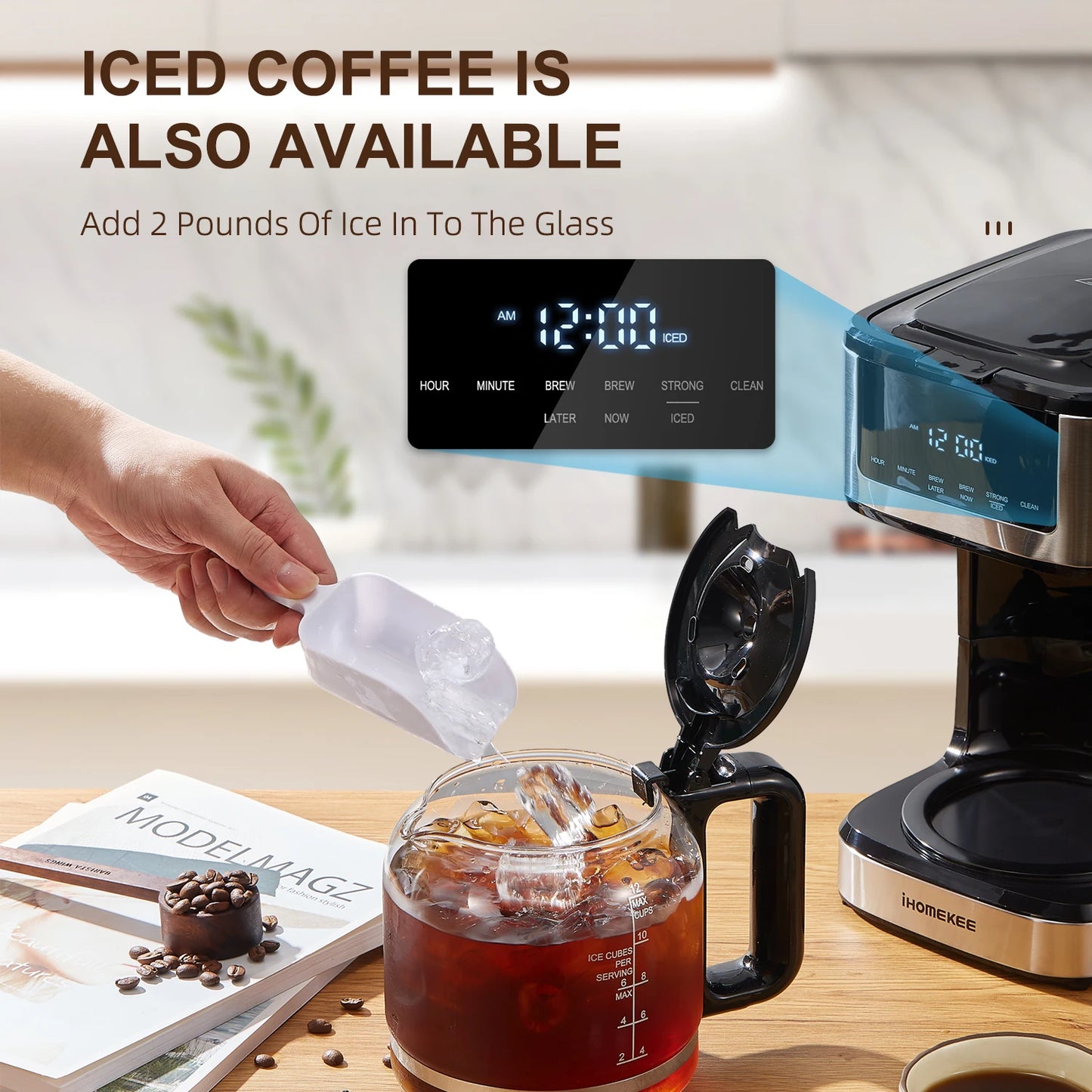 HomeBrew Pro Programmable Drip Coffee Maker - 12 Cup Capacity with Iced Coffee Function & Touchscreen
