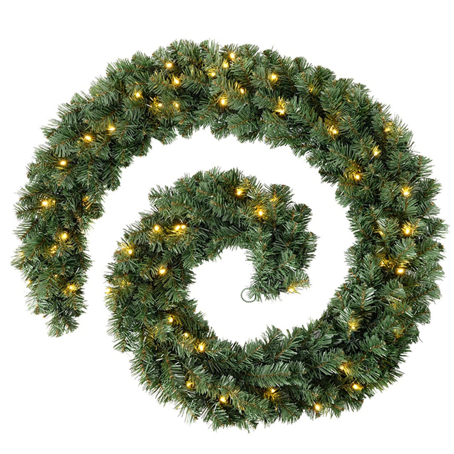 270cm Christmas Wreaths with 50 LED Lights Artificial Front Door Rattens Decor Xmas Faux Garland for Fireplace Stair Xmas Decor