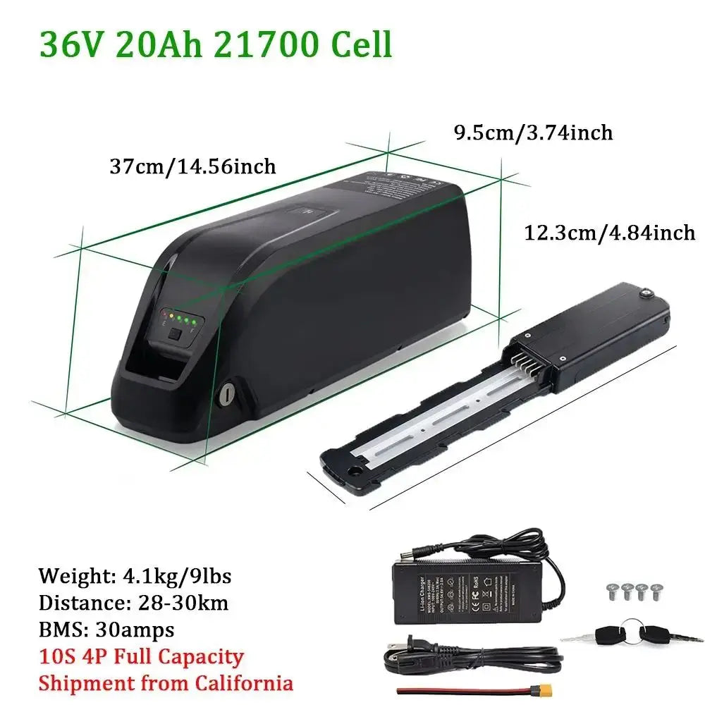 Hailong Ebike Battery Pack – 36V/48V/52V | 10Ah 15Ah 20Ah | Lithium Battery with Charger, BMS, USB Port & Lock – Fits 350W–1500W Motors