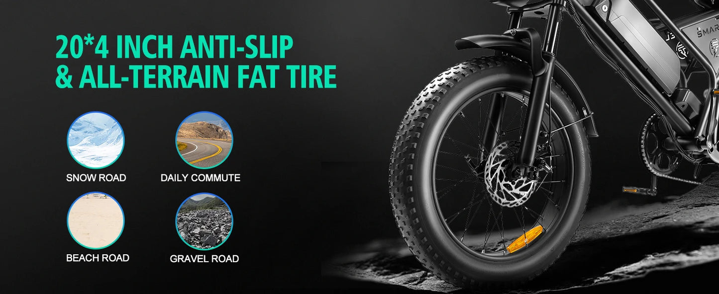 1000W Full Suspension Electric Bike for Adults – 48V 15Ah Battery, 28MPH Fat Tire Moped-Style E-Bike with Shimano 7-Speed and Disc Brakes