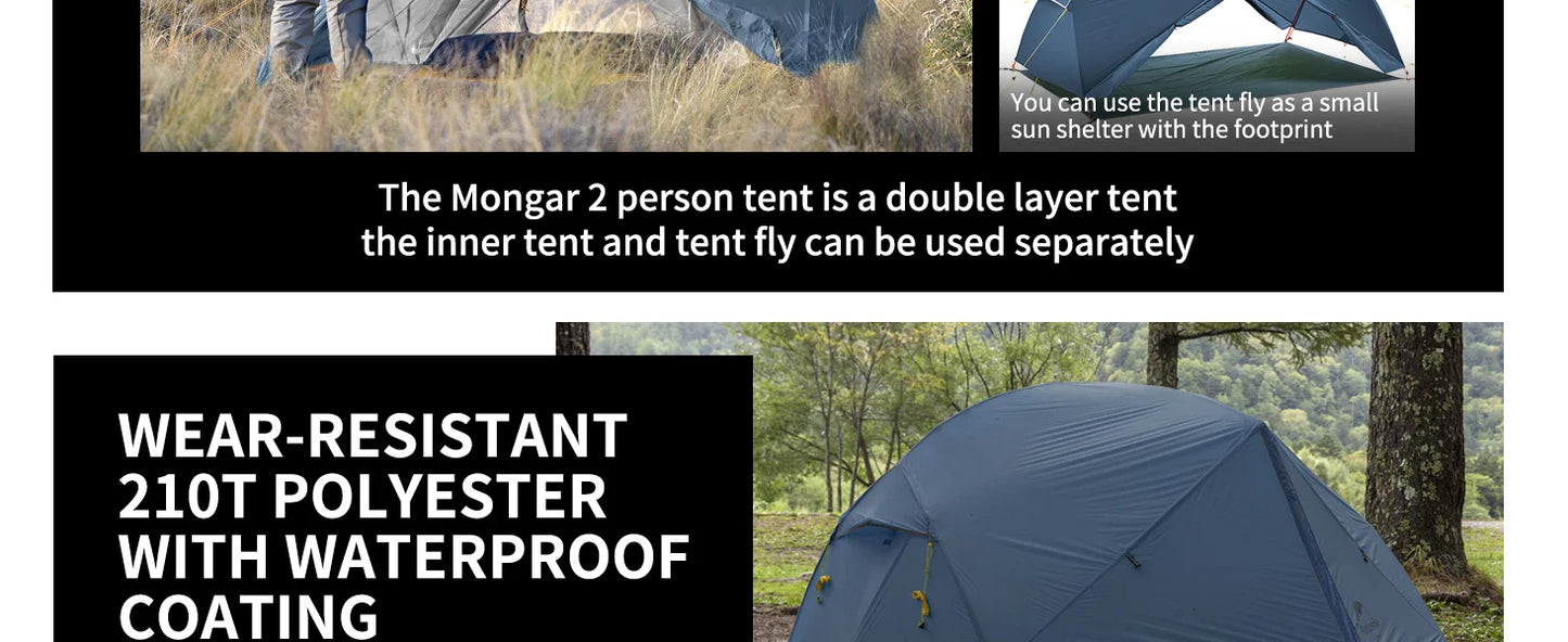 Naturehike Mongar Ultralight 2 Person Camping Tent Waterproof PU3000mm Double Layer Hiking Shelter